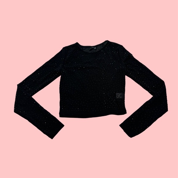 Mesh Sheer Gem Cropped Top - Picture 2 of 4